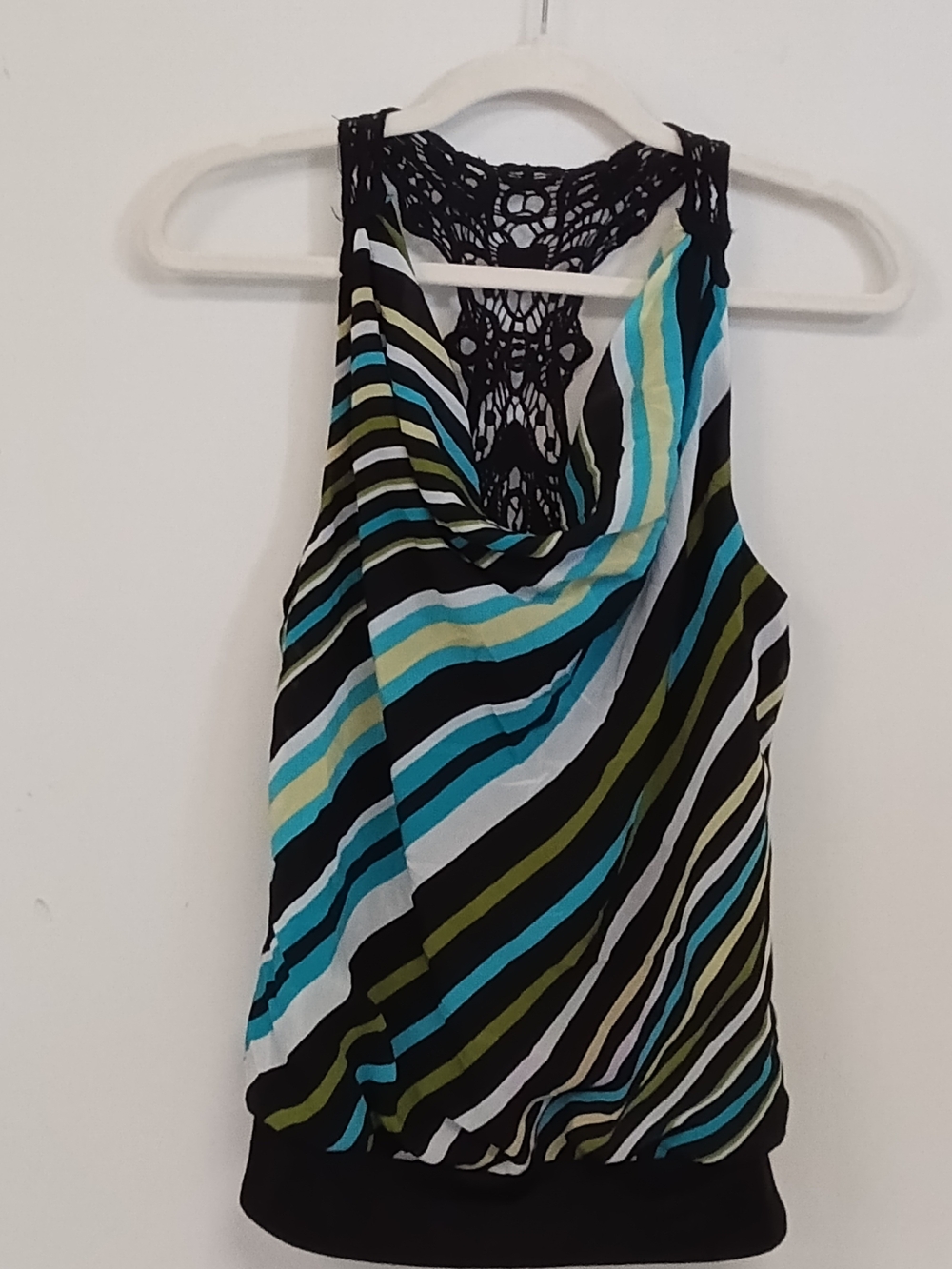 Heart Soul Y2K 2000's Front Draped Crochet Racer Back Striped Tank Top Medium